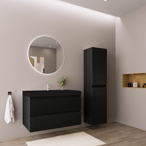 LOMAZOO Ensemble de meubles de salle de bains, chêne noir, 80 cm