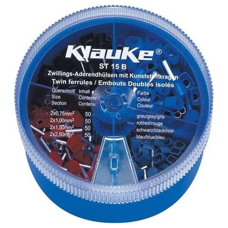 Klauke ST15B Assortimento di capicorda doppi 0.75 mm², 1 mm², 1.5 mm², 2.5 mm² Parzialmente isolato Grigio, Rosso, Nero
