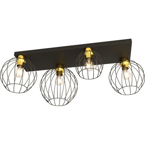 Plafoniera Minimal Industrial Nest 4 Luci Lineari Nera E Oro (1/5)