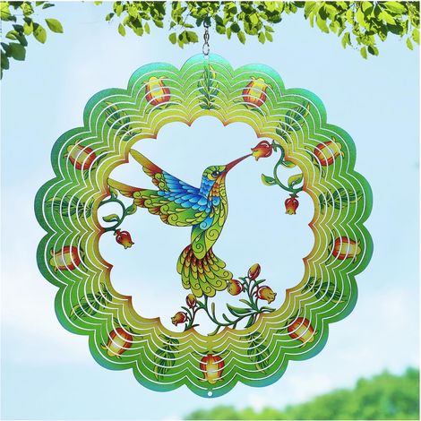 Éolienne en Forme de Colibri en Acier Inoxydable 3D à Suspendre pour Femme/Homme - 30,5 cm - Sculpture cinétique pour décoration d'intérieur/extérieur, Cour, Jardin
