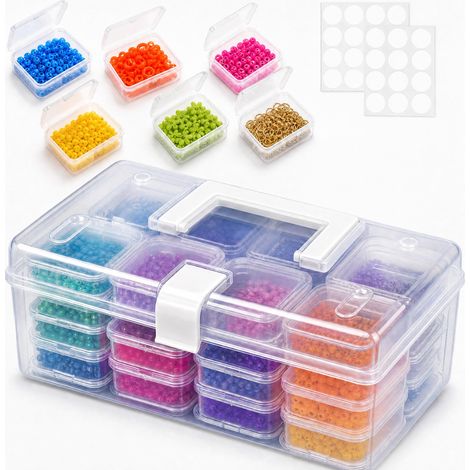 Boite Rangement Plastique Compartiment, Boîte de Rangement de Perles avec 32 Grilles Boîte à Bijoux Transparente Boîtes de Tri avec 2 Autocollants pour Bijoux, Strass, Vis, Petits Objets (1/3)