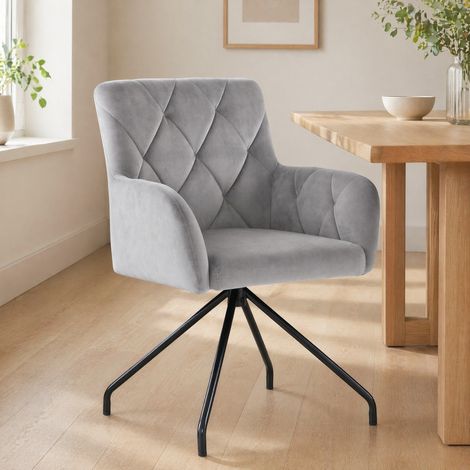 Set di 2 sedie da pranzo in velluto grigio, ergonomiche per soggiorno moderno FloraGrace (1/5)