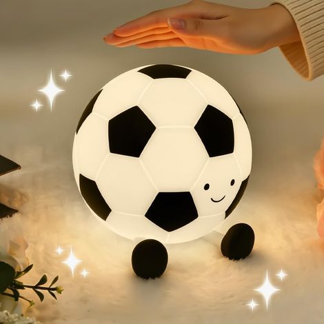 Veilleuse football pour enfants, lampe de chevet avec 7 couleurs, minuterie 30 minutes, 2 modes d'éclairage, silicone souple, rechargeable par USB, commande tactile, cadeau d'anniversaire amusant pour (1/5)