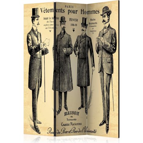 Paravent Séparation Mode Homme Élégante 3 Panneaux - Beige et Noir (1/5)
