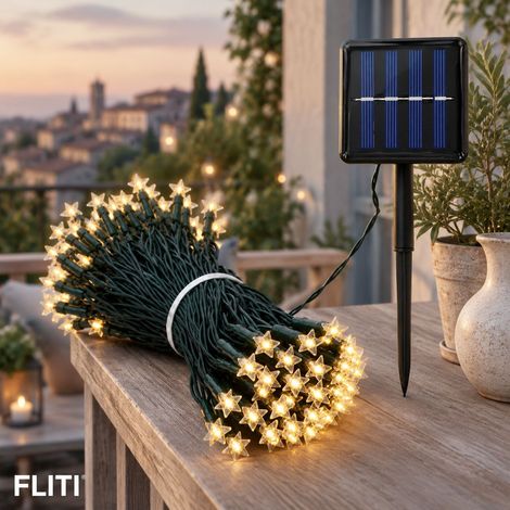 FLITI 5m 20 LED Solar Star String Lights, Warm White, Waterproof, 8 Modes, Outdoor Garden Camping Party Decoration (1/5)