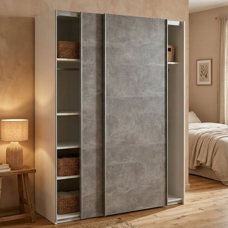 Dmora - Armario 2 puertas Elvire, Muebles de dormitorio, Vestidor, Armario de ropa, 150x61 h200 cm, Blanco y Gris (1/5)