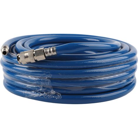 Tuyau pneumatique en PVC, flexible, bleu, de 15 m de long, avec raccord rapide pour compresseurs d'air (1/5)