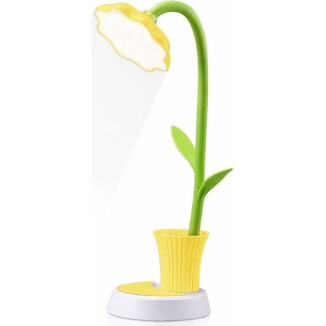 Lampe de chevet enfant, lampe de bureau rechargeable créative LED Protection des yeux lampe de table à capteur tactile lampe de chevet à intensité variable avec porte-stylo (Jaune) (1/5)