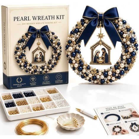 Kit Créatif Couronne de Noël avec Perles, Couronne Festive à Fabriquer Soi-Même, Décoration Murale et Suspension pour Porte (1/5)
