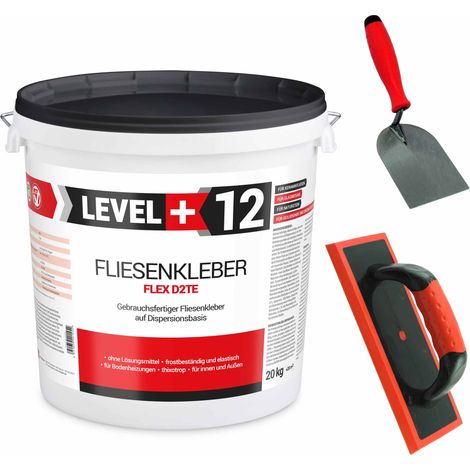 LEVEL+ Fliesenkleber Set 20Kg + Spachtelkelle 60mm + Fugbrett SET203 (1/2)