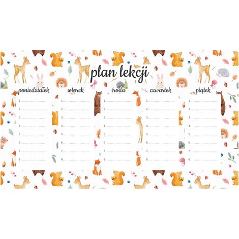 Piano di lezione magnetico per bambini: animali acquerellati 30x17,5 cm