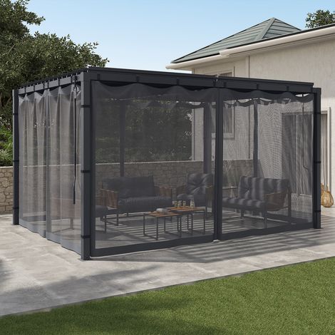 Juego de 4 mosquiteras para pérgola bioclimática 3x4 gris con cremallera + ganchos