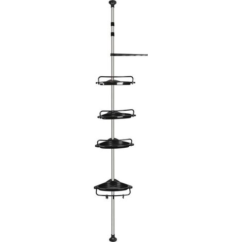 Étagère de Douche Réglable en Hauteur Étagère d'Angle Douche Sans Percage Acier Inoxydable avec 4 Paniers et 1 Porte-Serviettes pour Baignoire et Salle de Bain 105-310cm Noir