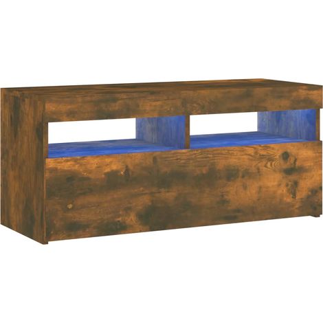Mobile TV multimediale scaffale per televisione televisione buffet sala da pranzo soggiorno camera da letto con luci LED rovere affumicato 90 x 35 x 40 cm marrone 020026749