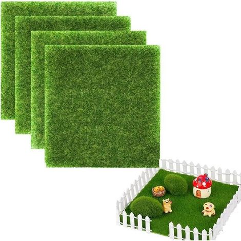 Tapis de Pelouse - Non Tissé - Vert - 15x15 cm - 4pcs - Décoration de Jardin Miniature