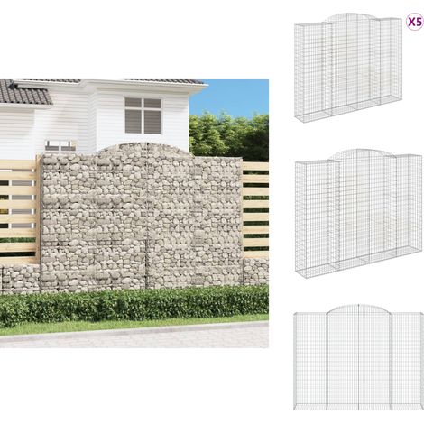 Gabionen mit Hochbogen 5 Stk. 300x50x220/240cm Verzinktes Eisen - Gabionen - Gabionenkorb - Gartendeko - Eisen - Zaun (1/5)