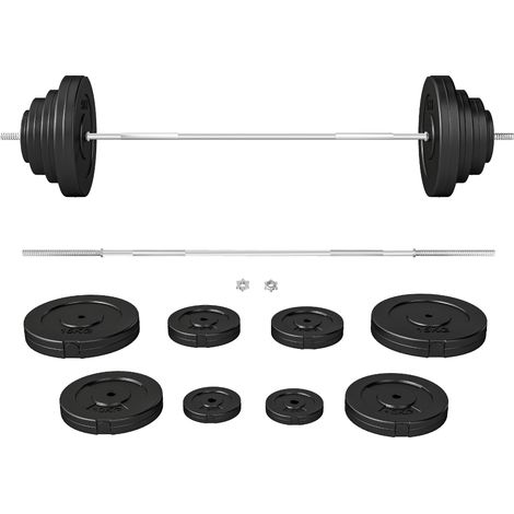 Set di Bilanciere e Dischi da 70 kg totali con 8 Pesi, Bilanciere Palestra Regolabile Antiscivolo in Acciaio, Plastica e Sabbia, Barra Ø25 mm, 170x40.5x40.5cm, Nero