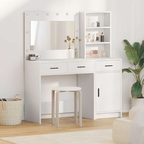 Schminktisch mit Spiegelbeleuchtung 2 pcs Weiß Holzwerkstoff
