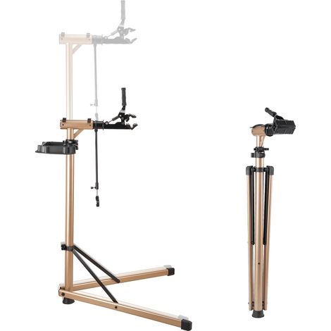 Pied d'atelier vélo pliable, hauteur réglable de 1025-1510 mm, support de réparation de vélo robuste, charge 49,9 kg, stand de bicyclettes avec grand plateau à outils, pour VTT et vélos de route (1/5)