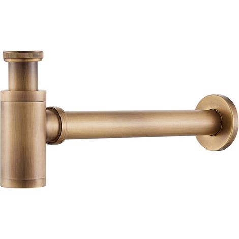 Sifón redondo de latón y cobre antiguo para lavabo, lavamanos o recipiente de baño - Ajustable - 3,8 cm