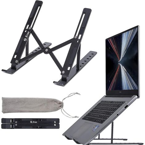 Desktop-Laptopständer, ergonomischer und tragbarer Aluminiumständer, faltbar, 5 Neigungswinkel, rutschfest, schwarz (1/5)