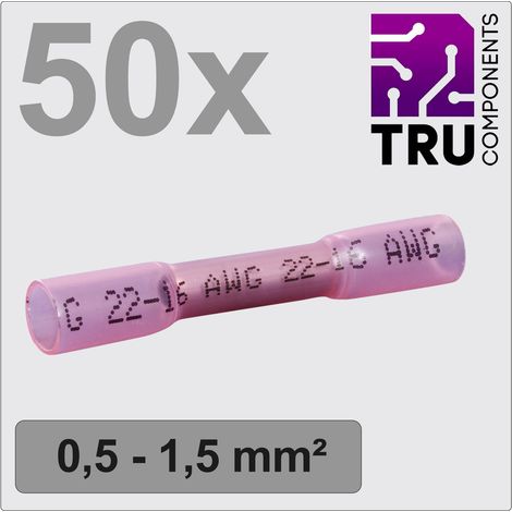 TRU COMPONENTS TC-12888400 Stoßverbinder mit Schrumpfschlauch 0.5 mm² 1.5 mm² Vollisoliert Rot 50 St