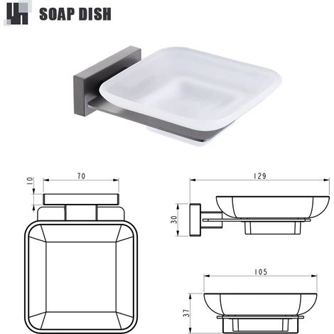 (Porte-savon A) Accessoires de salle de bain en acier inoxydable gris : porte-serviettes, porte-papier toilette, porte-brosse WC, crochet pour peignoir, barre porte-serviettes (1/5)