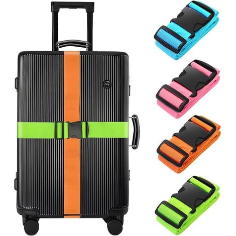 Lot de 4 Sangles de Bagage pour valises, Sangles de Bagages Robustes, Sangles réglables - Accessoire de qualité supérieure pour Fermeture de Sac de Voyage (Orange + Vert + Bleu + Rose)
