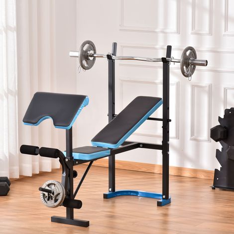 Banco de Musculación Banco de Pesas con Soporte para Barra y Respaldo Ajustable para Entrenamiento en Casa Gimnasio Azul (1/5)
