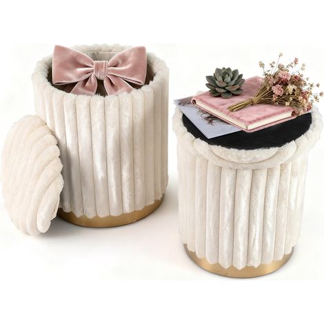 Ottomanen-Set mit Stauraum, Kunstfell, Beige, 2-teilig