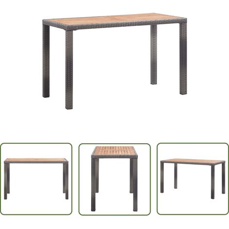 The Living Store Table de jardin Anthracite et marron 123x60x74 cm Bois d'acacia - Table De Jardin - Mobilier De Jardin - Table Extérieure - Acacia - Rotin (1/5)