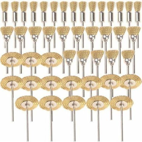 45 Pièces Laiton Brosses Brosses Brosse Métallique Fil De Dremel Proxxon Kit De Polissage Acier Disques De Polissage Ronde Tige À Disque Ø 3,17 Mm (1/5)