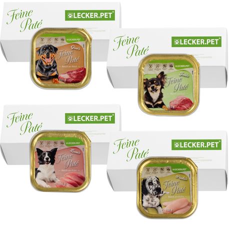44 x 150 g Lecker.Pet® Gino's, Josie's, Luna's & Paula's Feine Paté Hundefutter Nassfutter Mix Vollnahrung - je Sorte 11 Schalen (1/5)