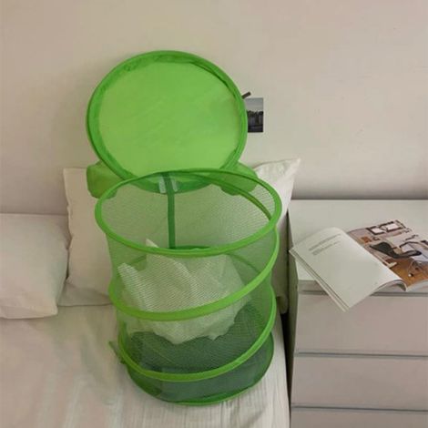 Panier à linge sale en tissu mesh respirant, pliable, pour chambre ou dortoir (1/5)