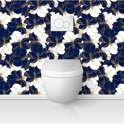 Crédence adhésive WC - Fleurs - 60x60 cm - Adhésif BRILLANT (1/3)