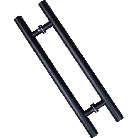 Maniglia per porta scorrevole. Doppia faccia, a forma di H. Maniglia per porta a battente resistente. Colore nero. Lunghezza 600 mm. Interasse fori 400 mm. (1/5)
