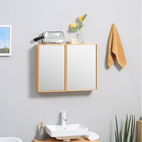Badspiegelschrank mit 2 Türen Bambus 65,2 x 50 cm OKMYHOME (1/4)
