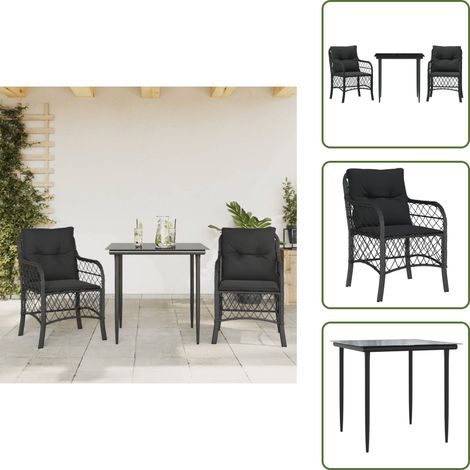 Sitzkissen - vidaXL 3-tlg. Bistro-Set mit Kissen Schwarz Poly Rattan - Tisch (1/5)