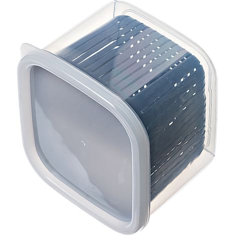 Boîte de rangement pour fruits et légumes à 2 compartiments pour réfrigérateur, idéale pour les oignons, le gingembre et l'ail (bleu). (1/5)