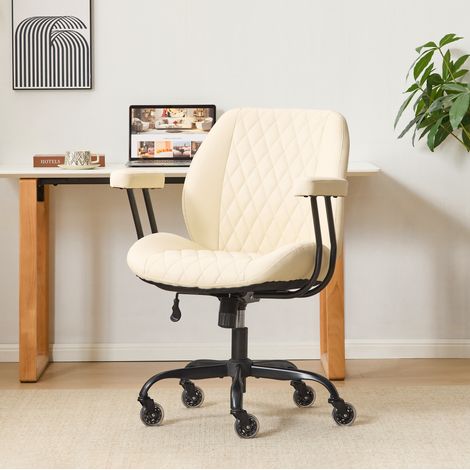 Ergonomischer Bürostuhl aus weißem Leder, höhenverstellbar, neigbare Rückenlehne HAVRYA (1/5)