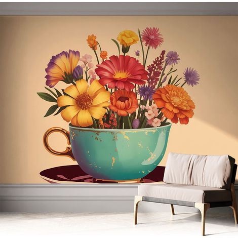 Papier peint autocollant Mural avec colle pour salon et chambre Décoration murale rapide Bouquet coloré 312x219 cm (1/5)