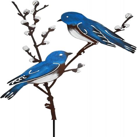 Oiseau Décoratif Extérieur - Merle Bleu Et Saule En Métal Peint - Décoration De Jardin Et De Clôture - 20x30 cm (1/5)