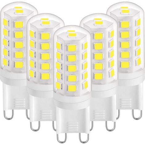G9 LED Bulb 3W Cool White 6000K, G9 LED Light Bulbs 420LM, Equivalent to 28W and 40W Halogen Bulbs, G9 LED Corn Bulbs for Desk Lamp, Anti-Flicker, AC 220-240V, 5-Pack [Energy Class E] (1/5)