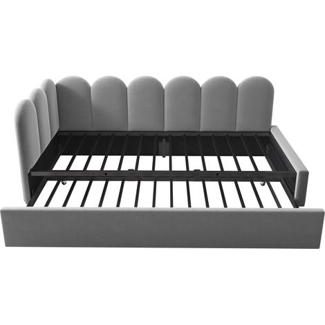 Cama nido 90x200 cm con cama inferior 90x190 cm, terciopelo gris, somier de láminas (1/5)