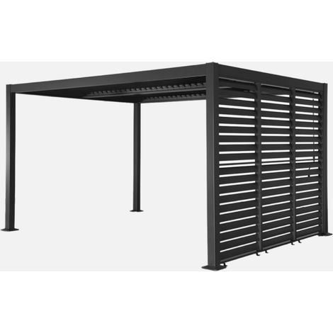 Pérgola bioclimática de aluminio y acero 3x4m + 3 persianas 1m