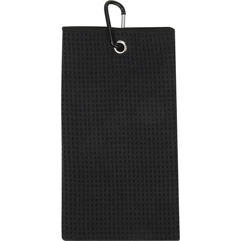 Serviette De Golf En Coton Pur - Design Gaufré Absorbant - Avec Mousqueton Pour Sac De Sport - Noir - 1 Pièce (1/5)