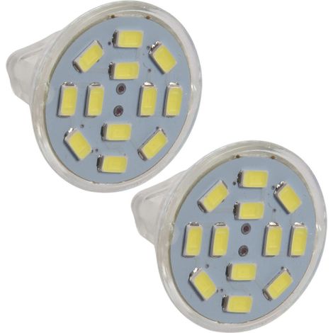 2 spots LED GU4 (MR11) 6 W, MR11, 12 SMD 5730, 570 lm, 12 V CC, blanc (1/5)