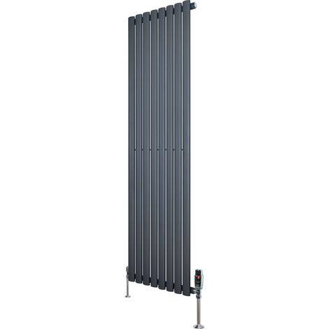 Radiateur à Colonnes Ovales & Vannes 1 Panneau 1600 x 480 mm en Acier Carbone Gris Anthracite Chauffage Centrale Moderne Horizontale Monté Sur Mur Cuisine [Brosse de Nettoyage & Supports INCLUSES]