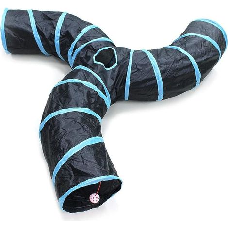 Road Tunnel pour Chat, 2 Voies/3 Voies/4 Voies/5 Voies Tubes de Tunnels Pliable Jouet Labyrinthe interactif pour Petits Animaux, Petit Lapin,Chaton, Chiot,Furet,cochons d’ Inde (3 Voies) (1/5)