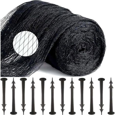Filet de protection pour bassin - 4 x 10 m - Polyéthylène noir - Protection contre les oiseaux et les débris - Jardin, potager et bassin (1/5)